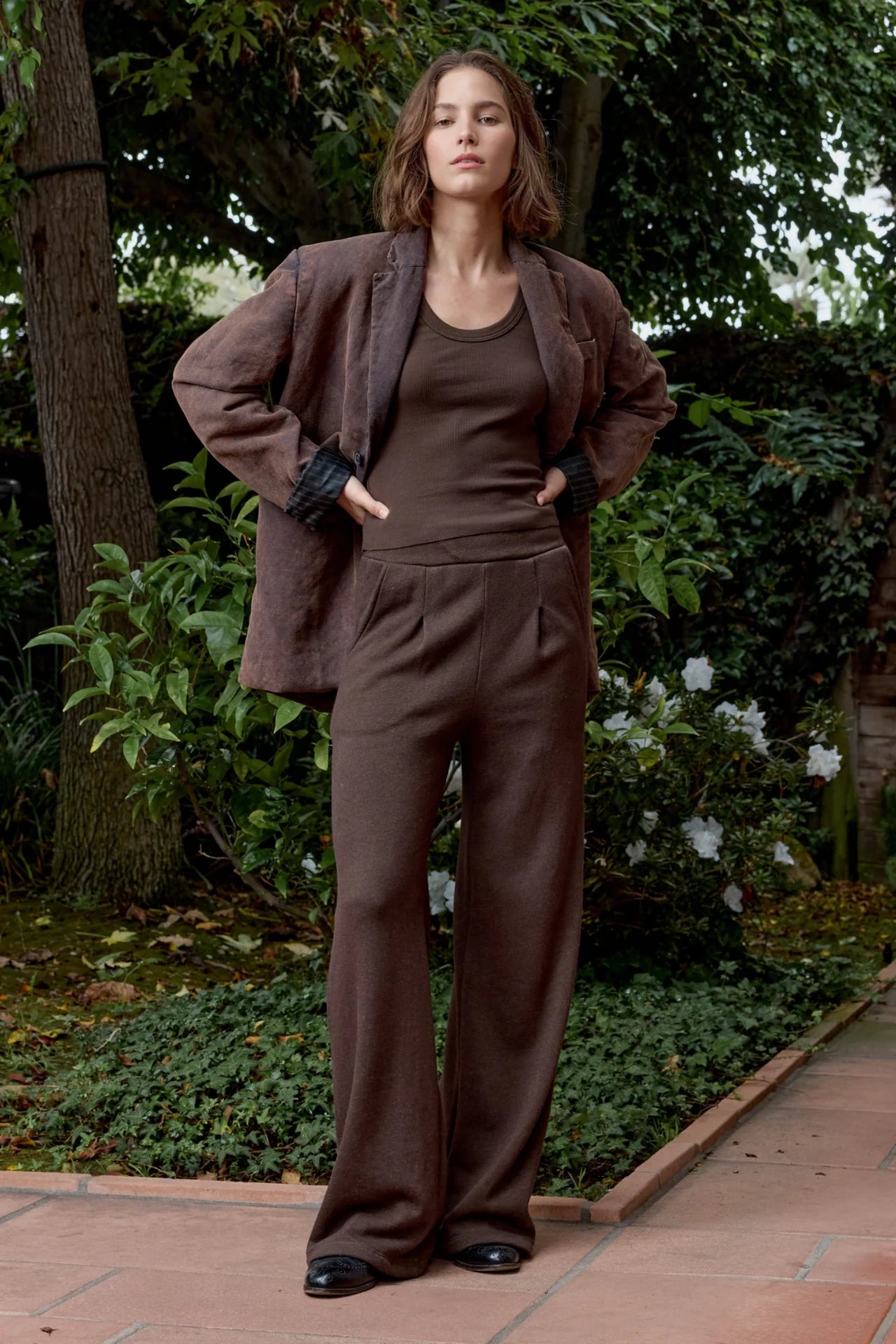 Pleated Wide Leg Cloud Fleece Pant